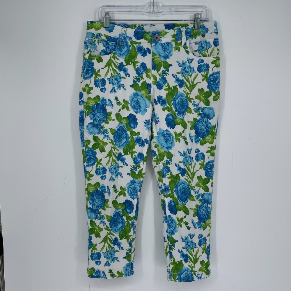Metaphor Women's Blue Floral Print Garden Party Cropped Capri Pants Size 12